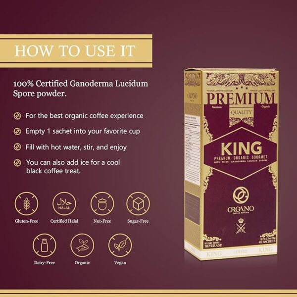 ORGANO King of Coffee, 100% Certified Ganoderma Lucidum (25 Sachets) - Image 2