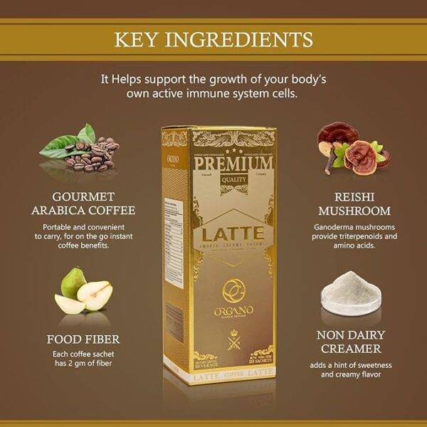 ORGANO Gourmet Cafe Latte,100% Certified Ganoderma Lucidum (1 Box of 20 Sachets) - Image 4